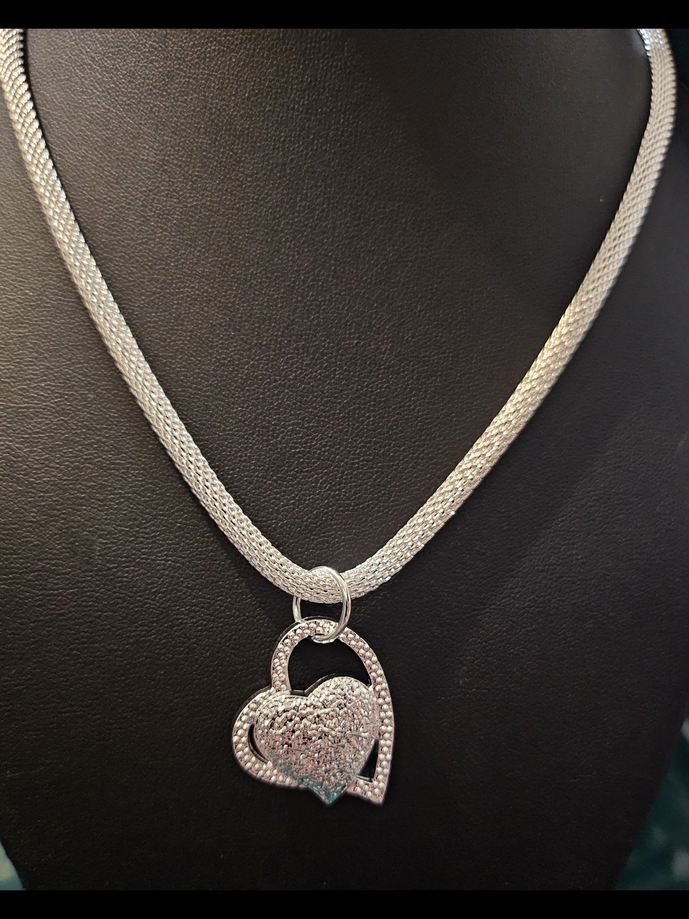Heart Pendant Statement Necklace -925 Sterling Silver